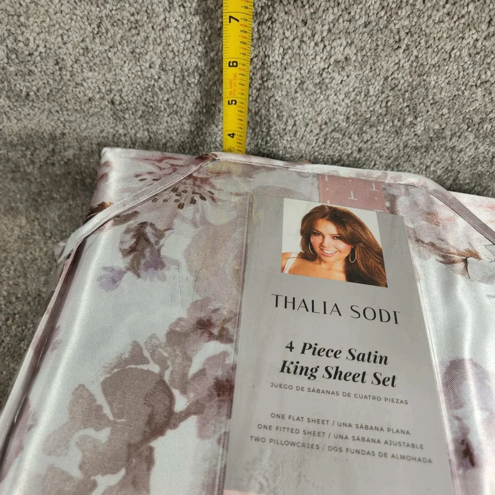 Thalia Sodi 4 Piece Satin King Sheet Set Mauve Floral Bedding